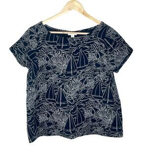 J Jill Nautical Sailboat Print Top Womens Small Coastal Beach Resort fisherman